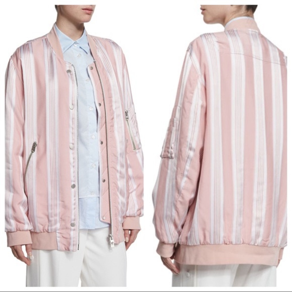 Acne Studios Varden Tech Bomber Jacket striped Pink White Punk Y2K Retro EUC M